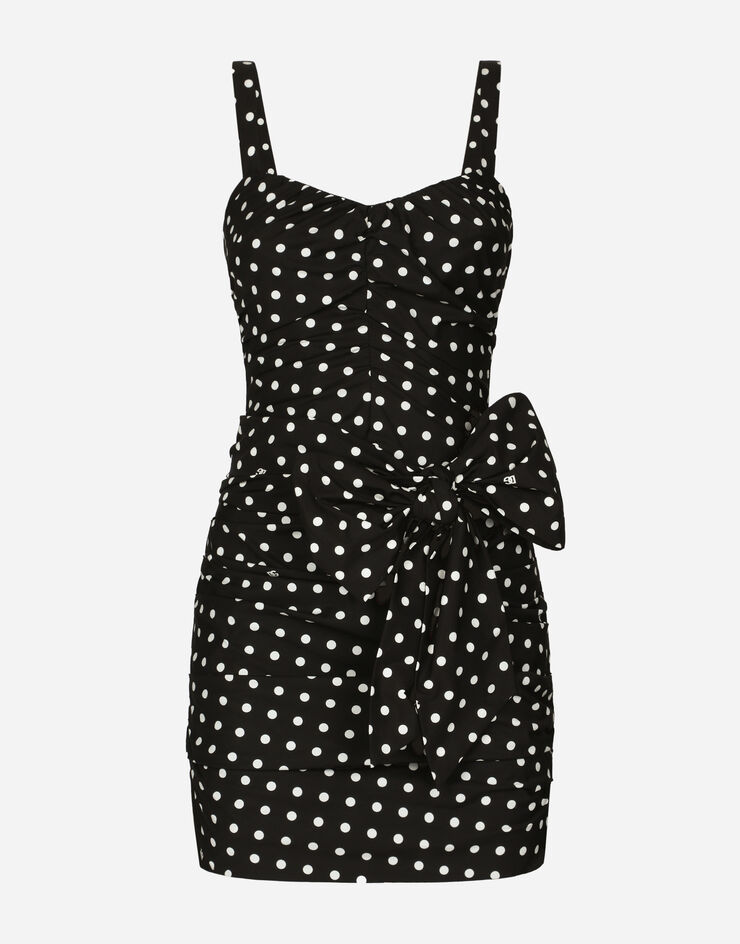 Dolce & Gabbana Cotton minidress with polka-dot print and bow detail Print F6AX5TFSFNR