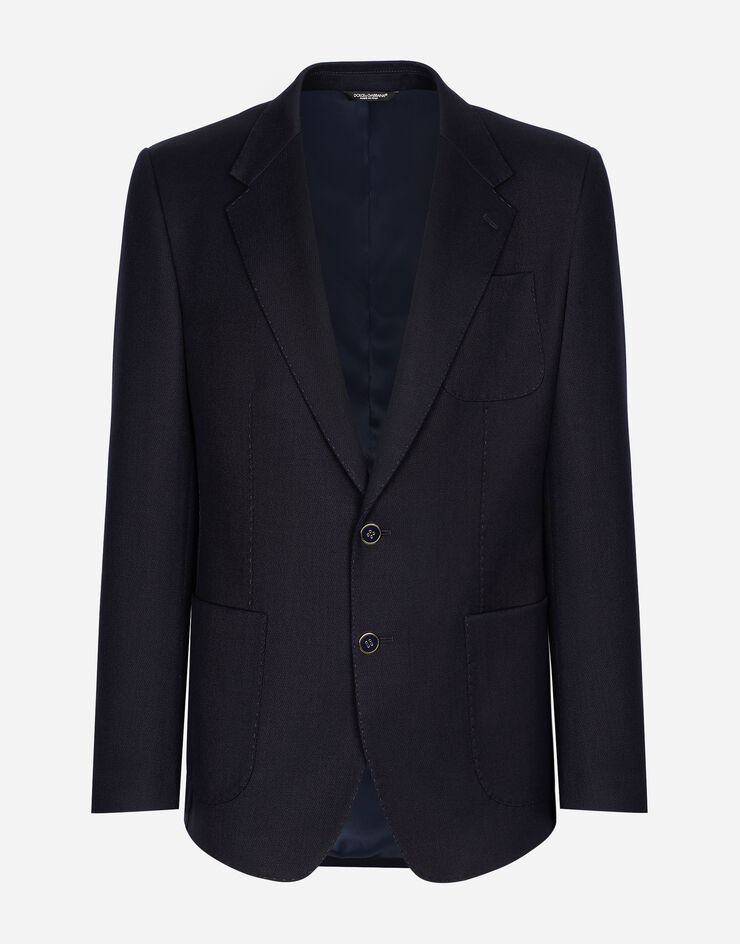 Dolce & Gabbana Chaqueta de botonadura sencilla en tricot de lana elástica Bleu G2SN9ZGG625