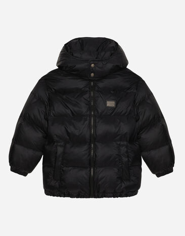 Dolce & Gabbana Nylon down jacket with hood and logo tag Black L42B03G7VYF