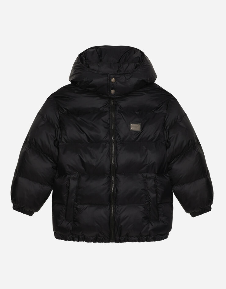 DolceGabbanaSpa Doudoune en nylon avec capuche et plaquette à logo Noir L4JB6FG7KZ9