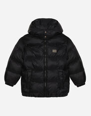 Dolce & Gabbana Nylon down jacket with hood and logo tag Multicolor L4J840G7H2U