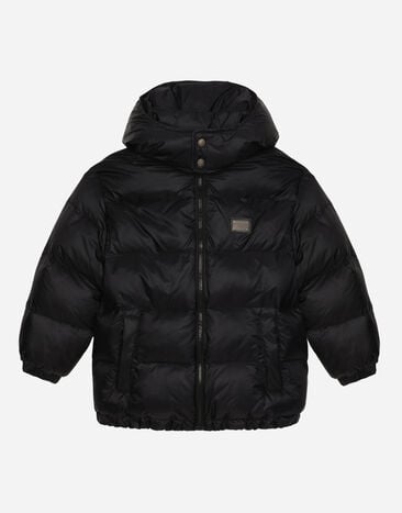 DolceGabbanaSpa Nylon down jacket with hood and logo tag Black L4JB6FG7KZ9