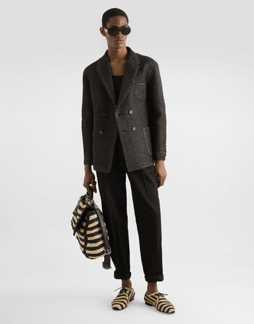 Dolce & Gabbana Double-breasted raffia mesh jacket Black G2UZ7TGJ209