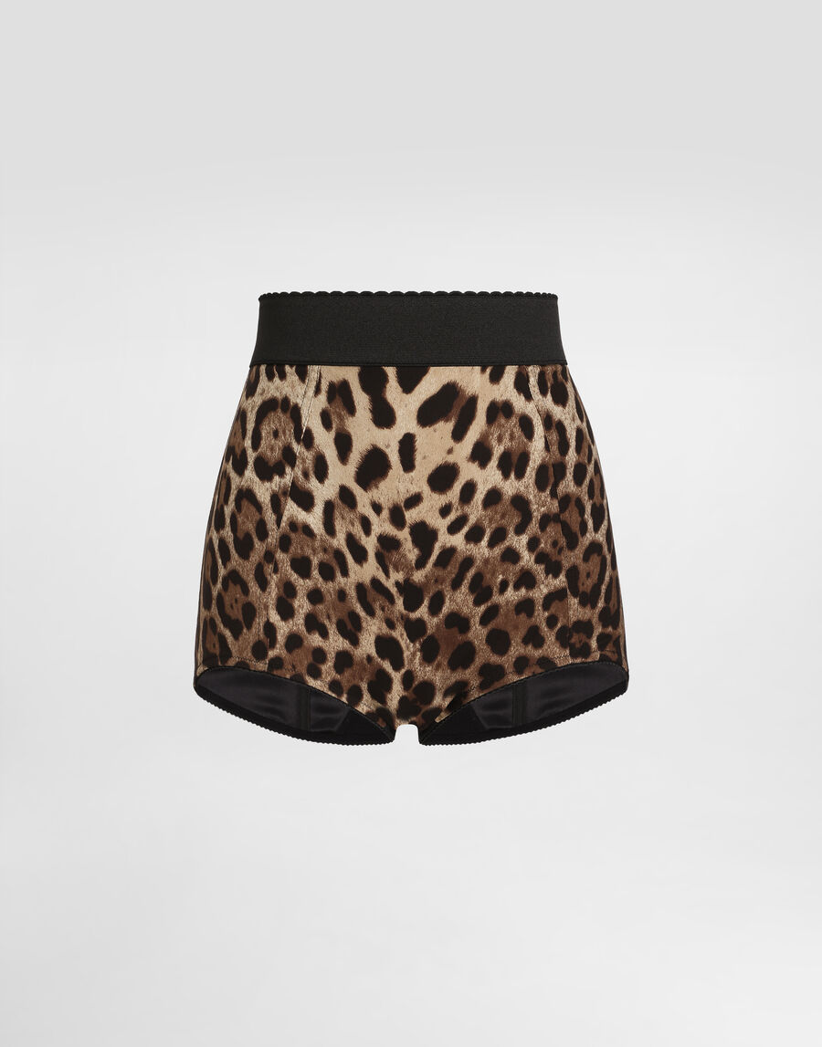 High-waisted charmeuse panties with leopard print