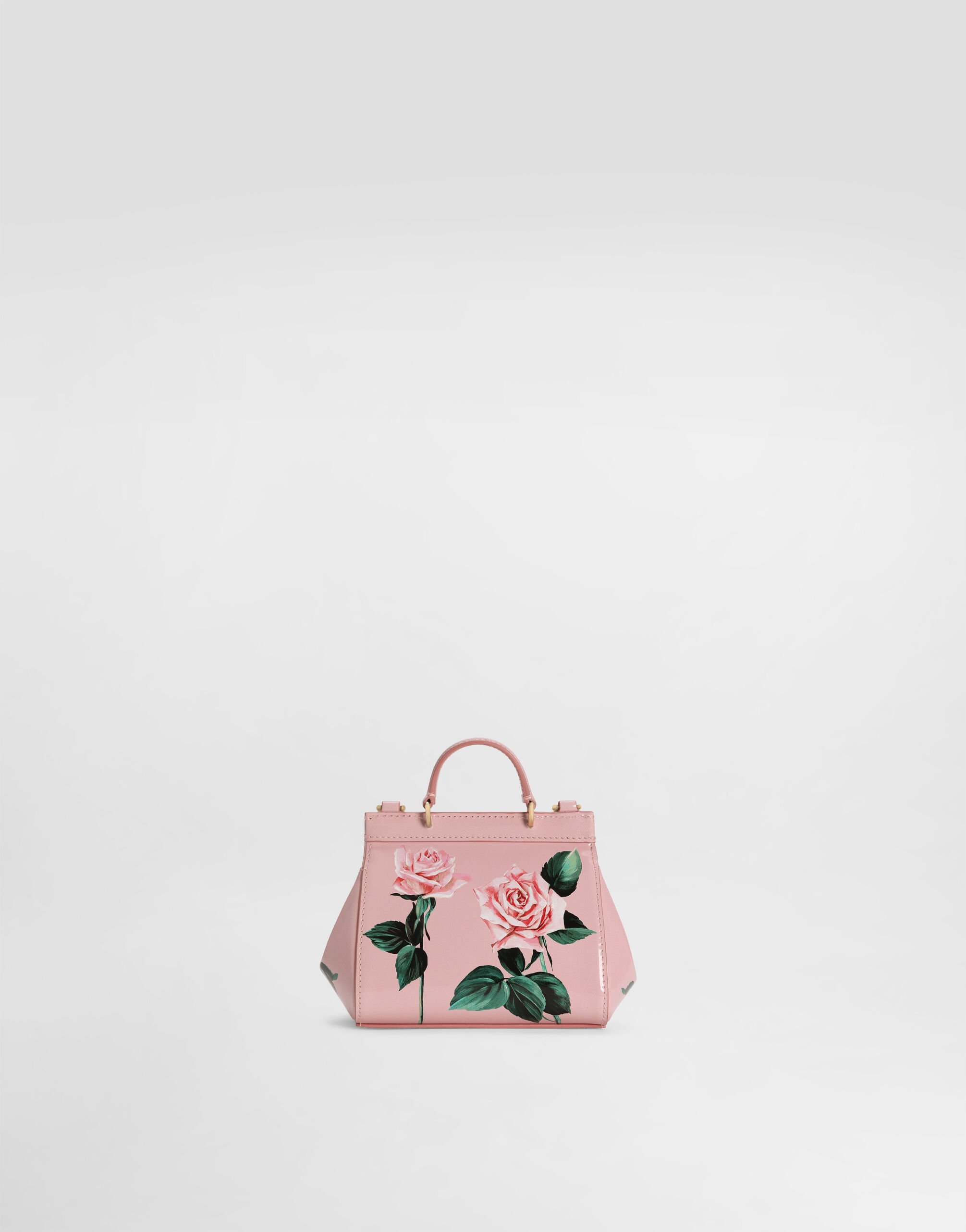 Polished calfskin Sicily crossbody bag with rose print in
