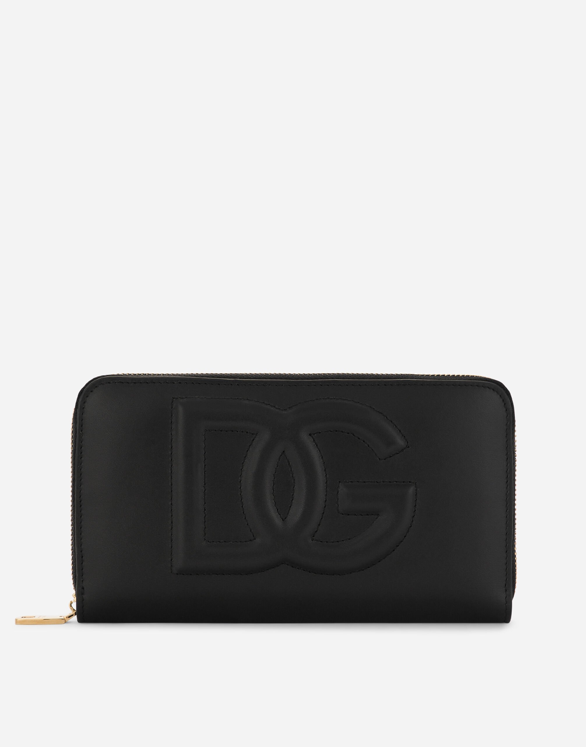 Dolce & Gabbana DG 徽标小牛皮全拉链钱包 黑 BI1261AW576