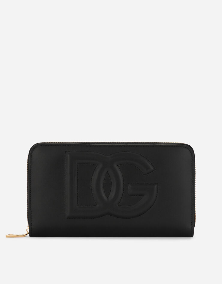 Dolce & Gabbana محفظة بشعار DG وسحاب دائري من جلد عجل أسود BI0473AG081