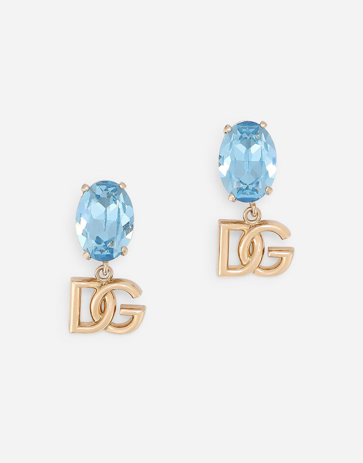 Dolce & Gabbana Pendientes colgantes con strass y logotipo DG Azul Claro WEO2O1W1111