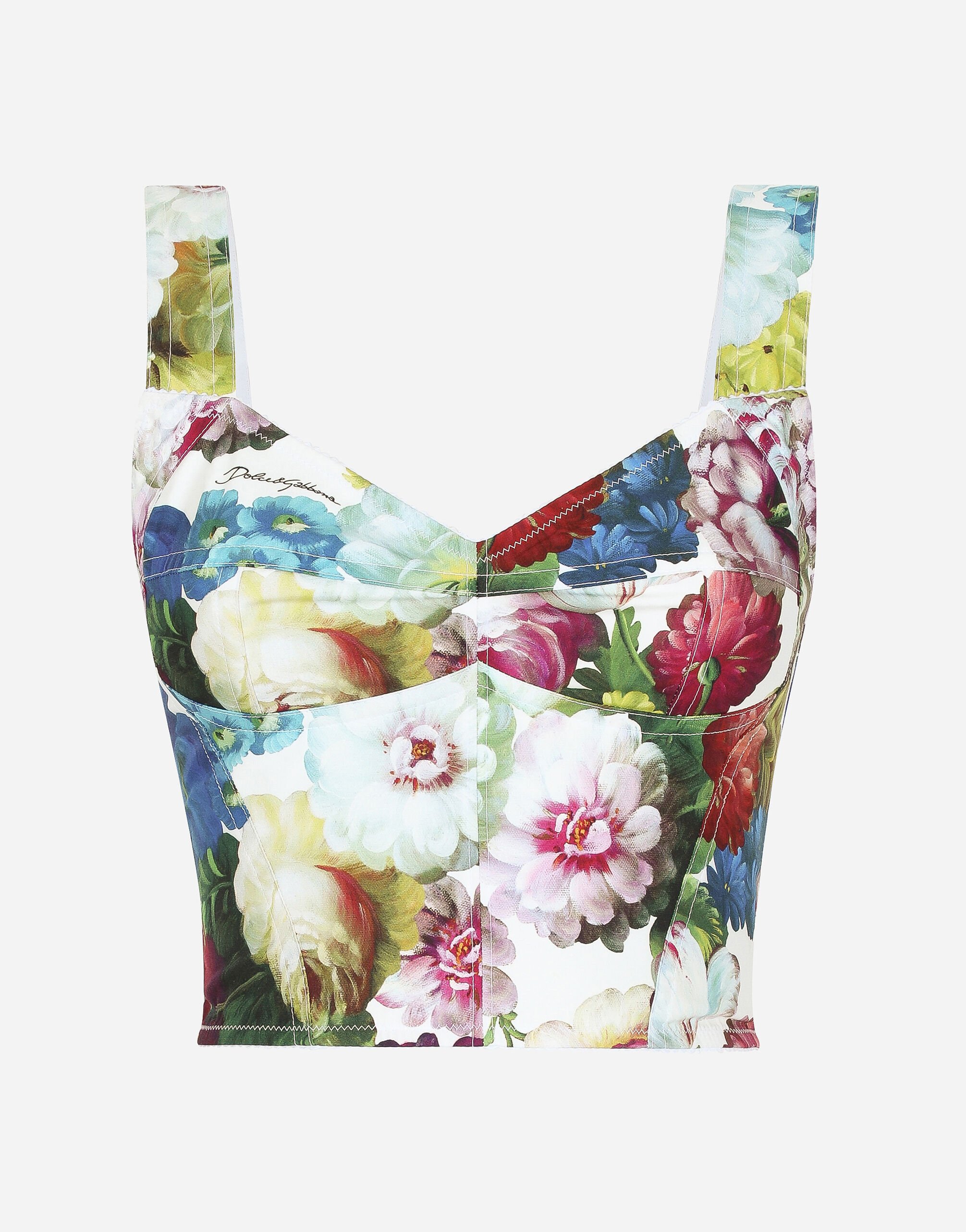 Dolce & Gabbana Cotton corset top with nocturnal flower print Print F5R73THS5Q1