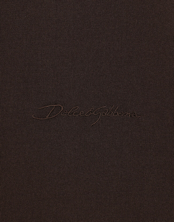 Dolce & Gabbana Jersey de cuello redondo de seda con logotipo Dolce&Gabbana Marrón GXX03ZJBSJS