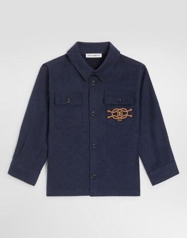 Dolce & Gabbana Melange flannel shirt with patch Grey L15S12FU5ZI