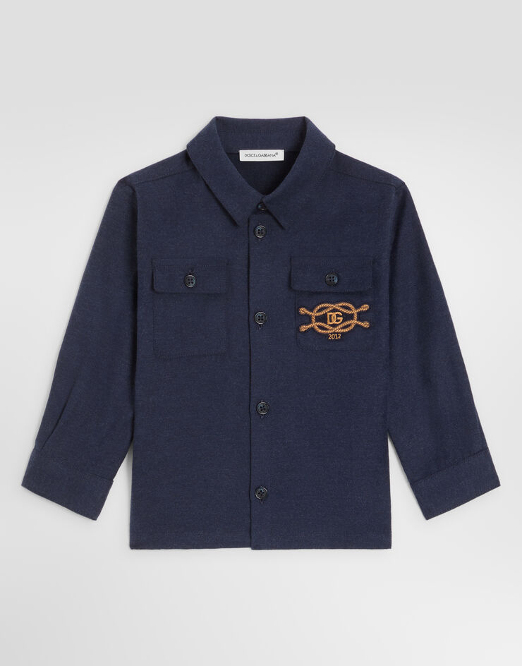 Dolce & Gabbana Melange flannel shirt with patch Grey L15S12FU5ZI