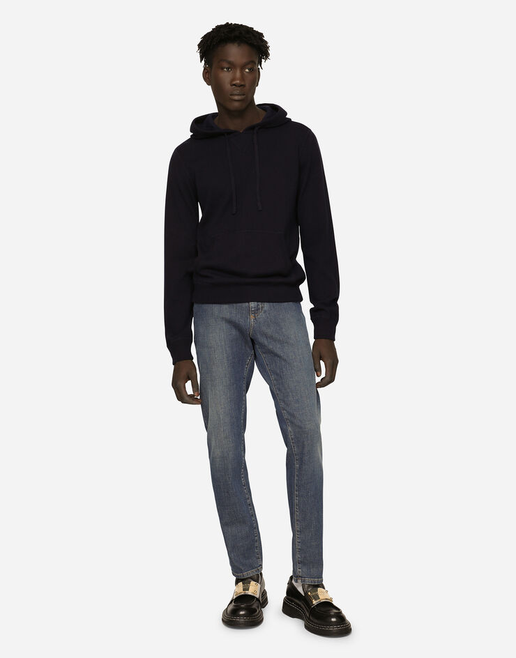 Dolce & Gabbana Pull en cachemire à capuche Bleu GI116KF44EG