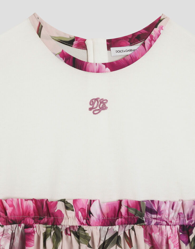 Dolce & Gabbana Kleid aus Materialmix mit Pfingstrosen-Print Dolce & Gabbana Kleid aus Materialmix mit Pfingstrosen-Print Multicolor L5JDBQG7QZY