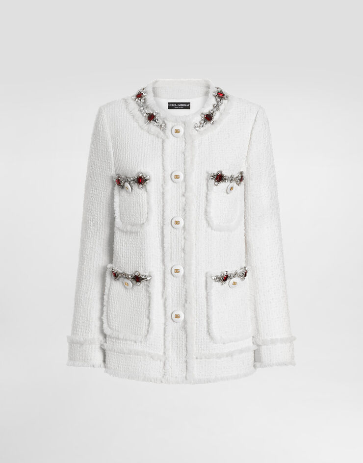 Dolce & Gabbana Single-breasted tweed jacket with jewel embroidery Dolce & Gabbana Single-breasted tweed jacket with jewel embroidery White F29TPZGDCAW