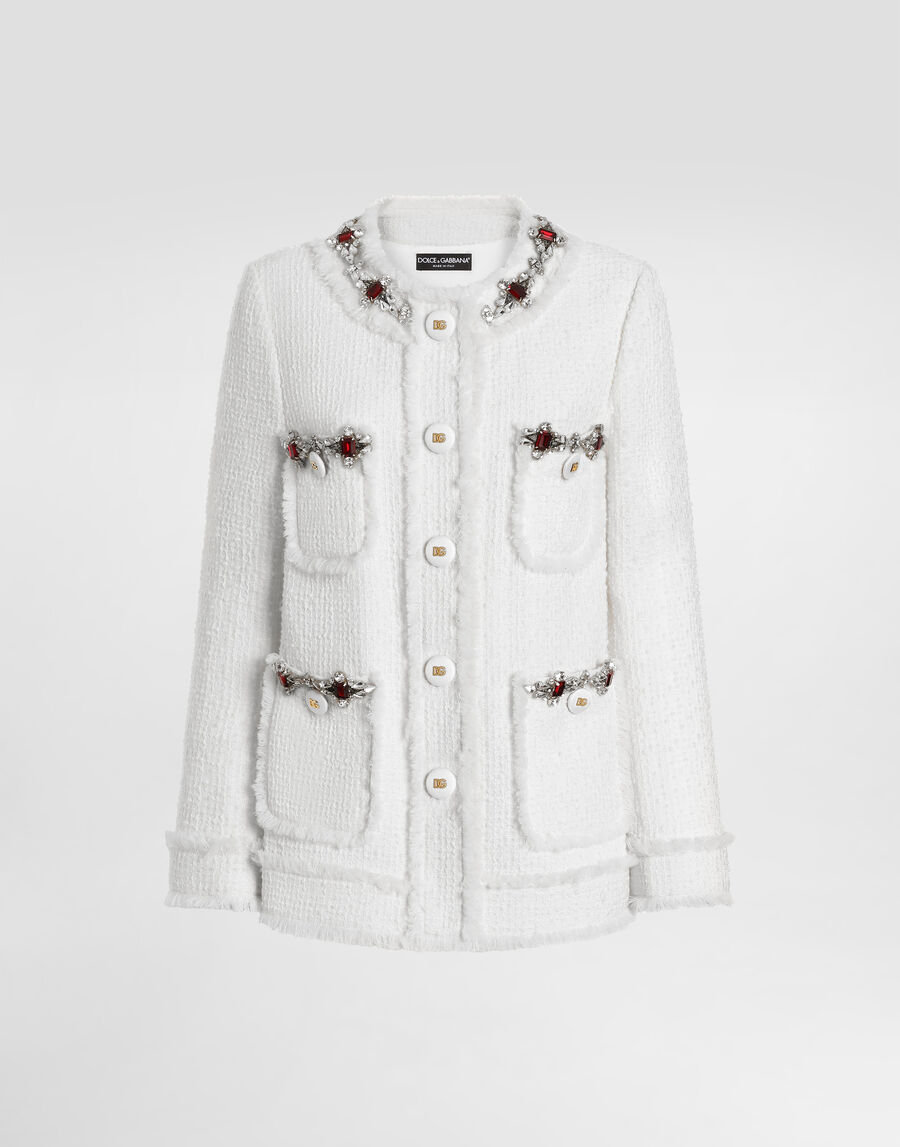 Single-breasted tweed jacket with jewel embroidery