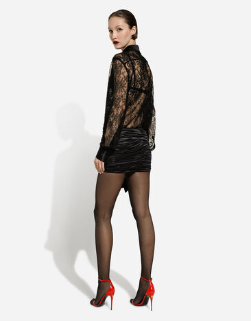 Dolce&Gabbana Chantilly lace shirt with satin details Black F5R42TMLMAE