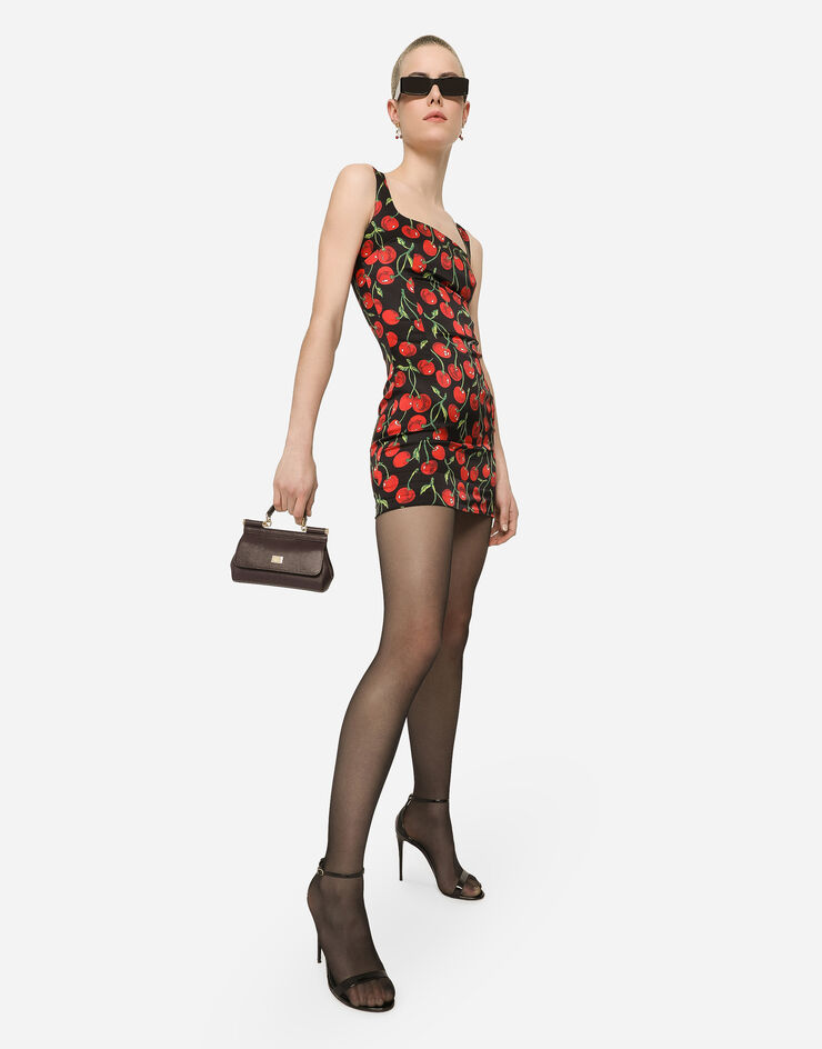 Dolce&Gabbana Vestido corto de raso con estampado de cerezas Multicolor F6CORTFSA40