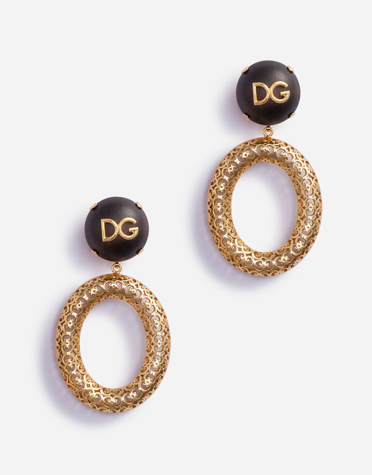Dolce & Gabbana HOOP EARRINGS WITH LOGOED WOODEN BALLS ゴールド WEM4C3W1111