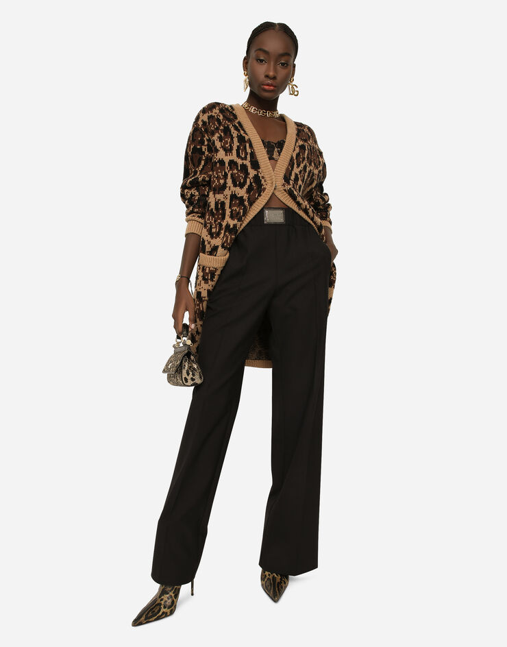 Dolce & Gabbana Cardigan lungo in cashmere e lana Jacquard leopardo Multicolore FX263TJAMKA