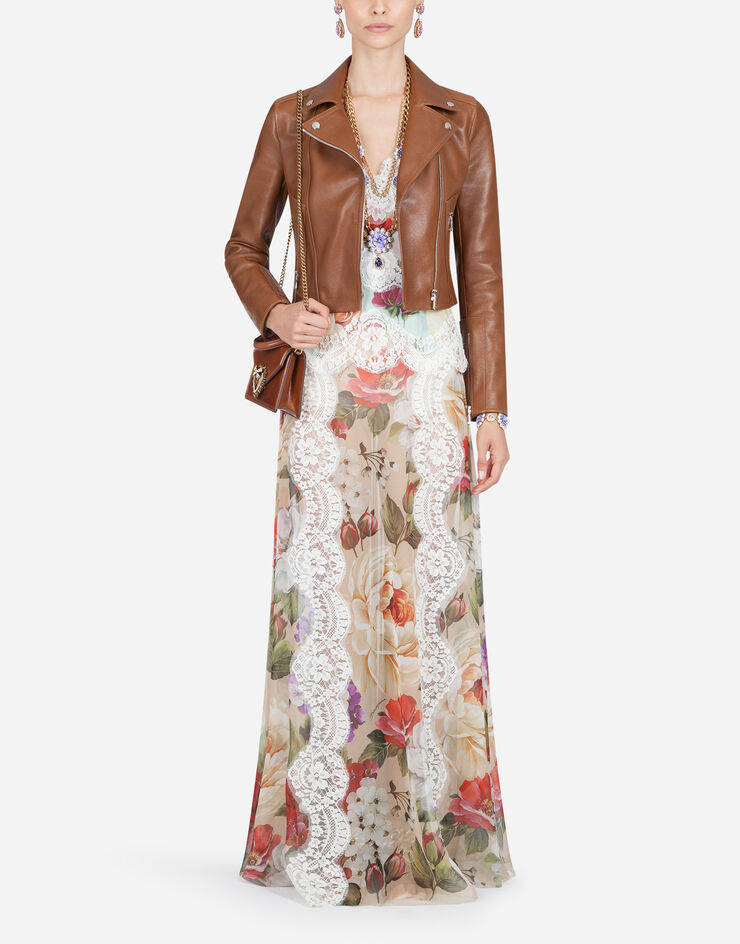Dolce & Gabbana CHIFFON SLIP DRESS WITH MIXED FLORAL PRINT AND LACE DETAILS ESTAMPADO DE FLORES F6H5ATGDS39