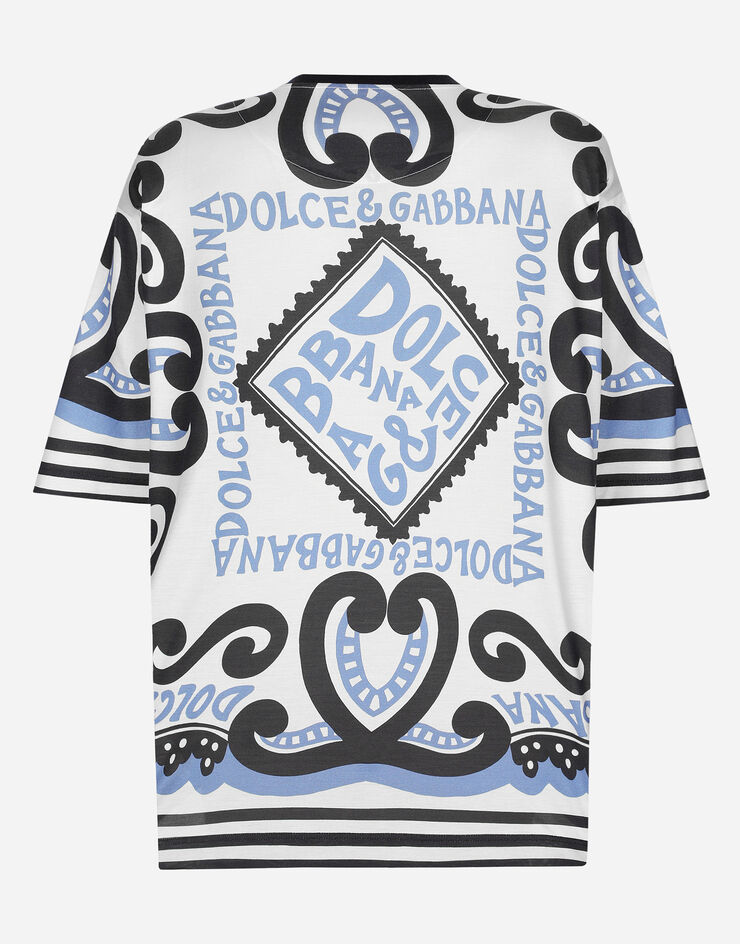 Dolce & Gabbana 마리나 프린트 반소매 실크 티셔츠 스카이블루 G8PB8TG7K5S