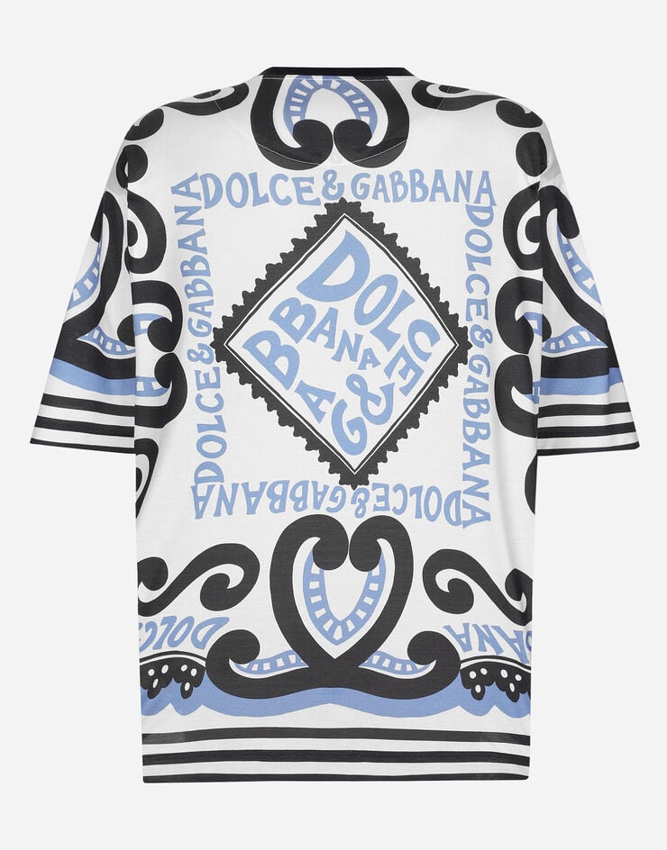 Dolce & Gabbana Short-sleeved silk T-shirt with Marina print Azure G8PB8TG7K5S