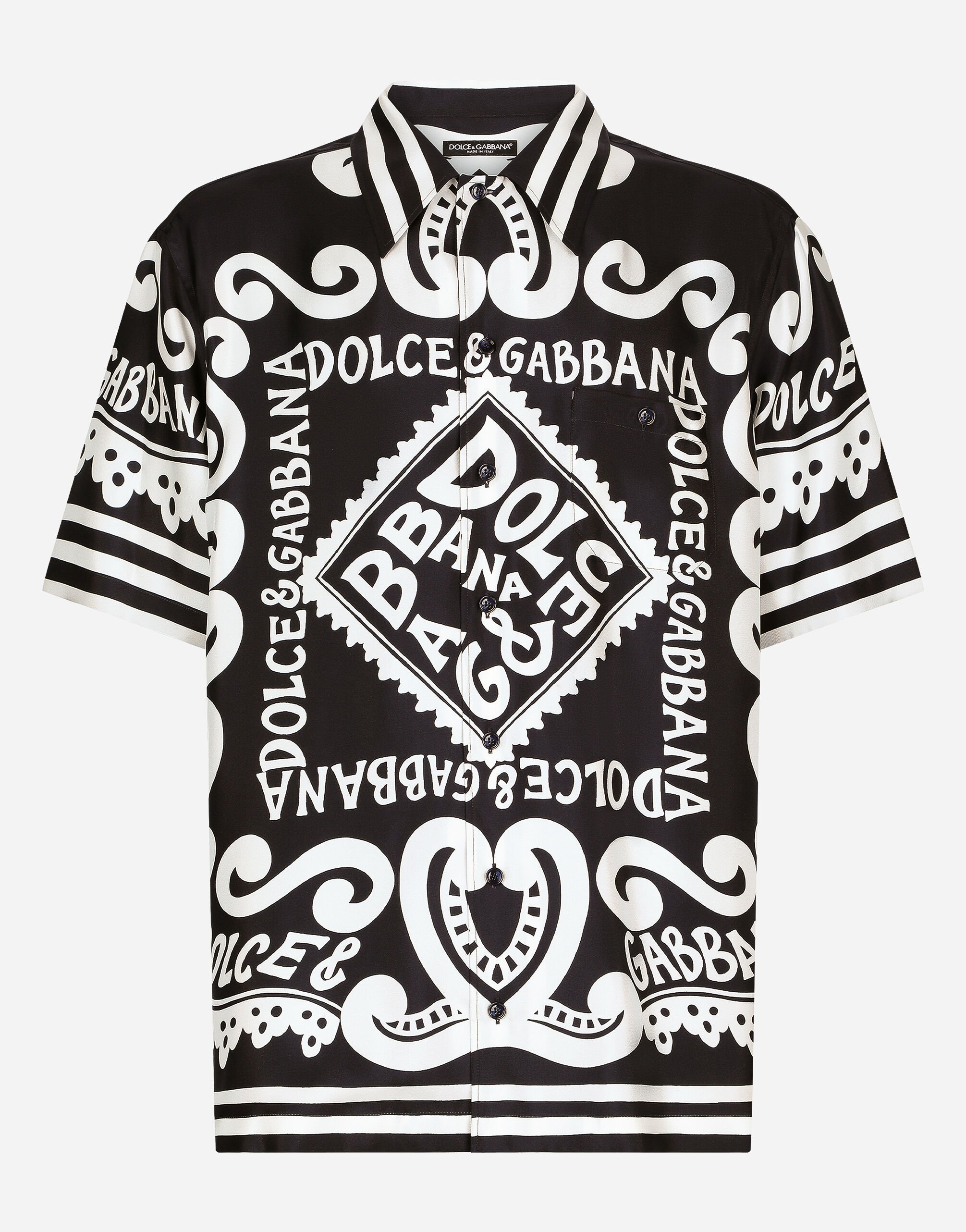 Dolce & Gabbana Marina-print silk Hawaii shirt Azure GXZ18TJFMAQ