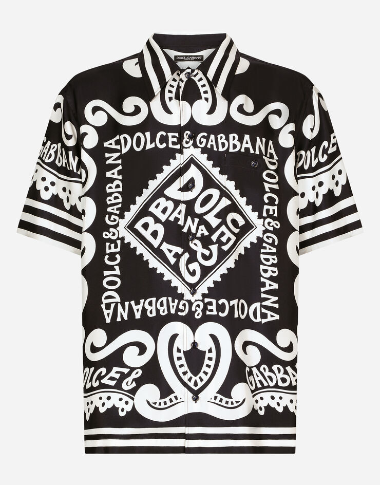 Dolce & Gabbana قميص هاواي حريري بطبعة مارينا أزرق G5JH9THI1QD