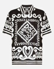 Dolce & Gabbana Camicia Hawaii in seta stampa Marina Blu G5JH9THI1QD