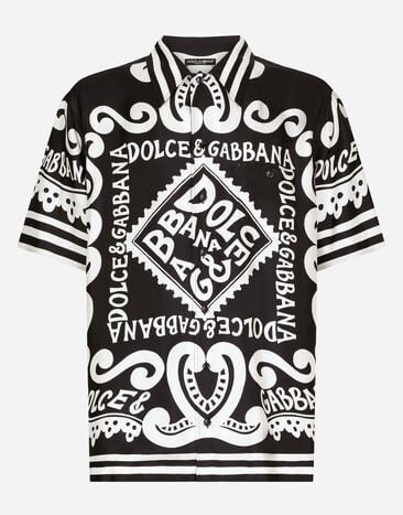 Dolce & Gabbana Hawaiihemd aus Seide Print Marina Azurblau G5LI8TFU4LG