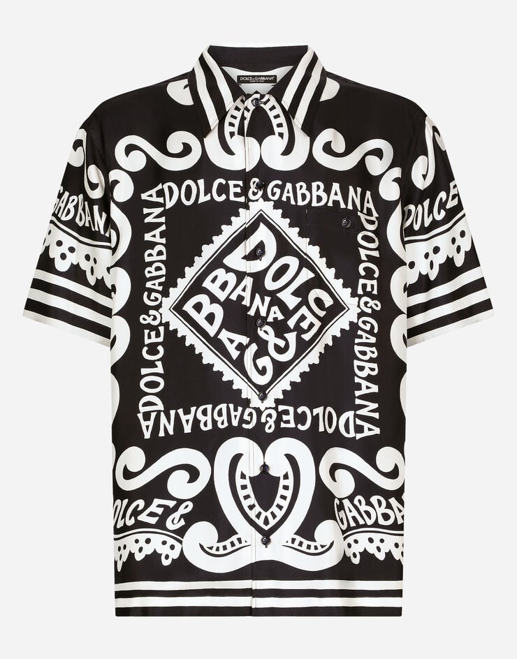 Dolce & Gabbana Camisa Hawaii de seda con estampado Marina Azul G5JH9THI1QD