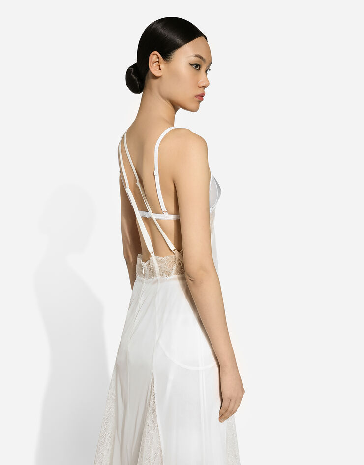 Dolce & Gabbana Organzine and lace calf-length dress with asymmetrical neckline White F6JCBTGDCFA
