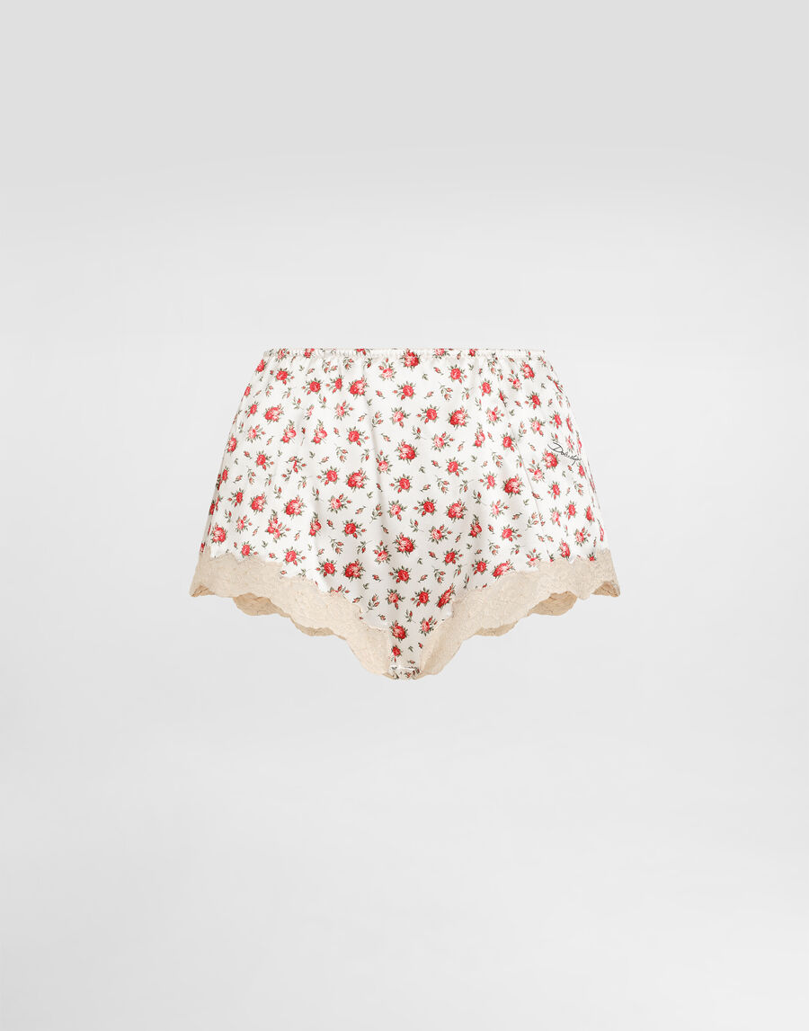 Small rose-print lace and satin briefs
