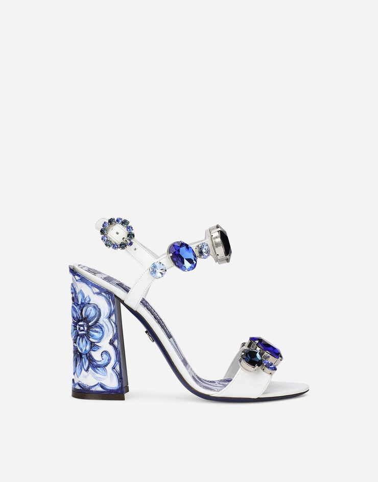 Dolce & Gabbana Sandalia de charol con bordado y tacón pintado Blanco CR1354AB871