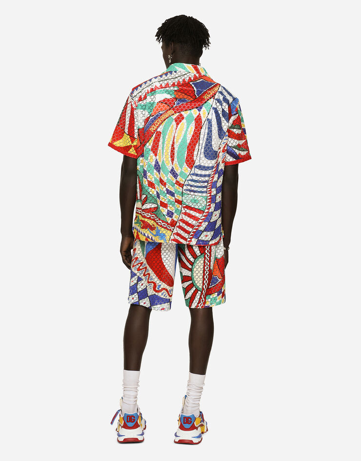 Dolce&Gabbana Crochet jogging shorts with carretto print Multicolor GV37ATGG420