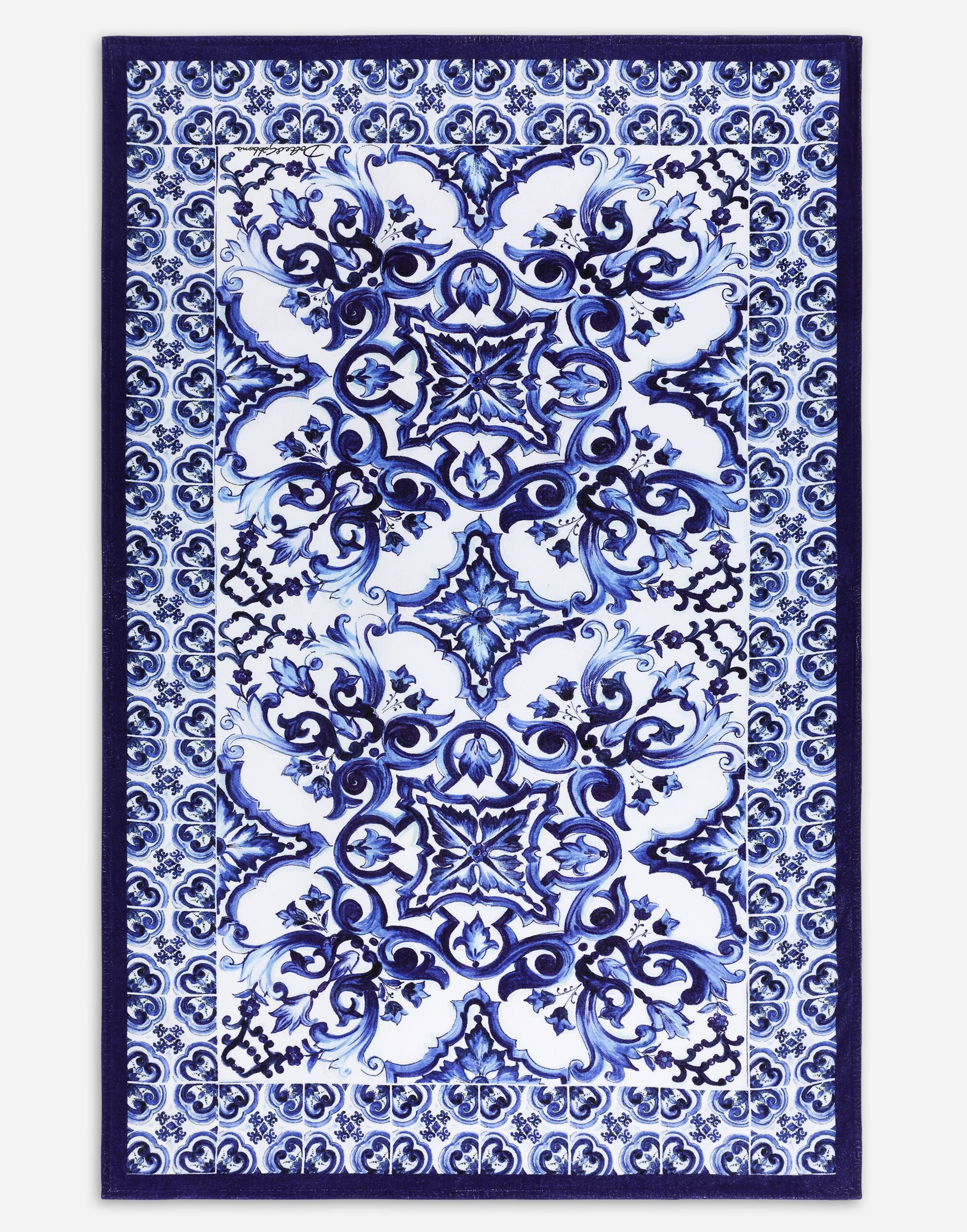 Dolce & Gabbana Majolica-print terrycloth beach towel Blue F6GAMDG8KT2