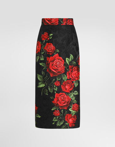 Dolce & Gabbana Falda en brocado con estampado de rosas Multicolor F4CS8TFSTB4