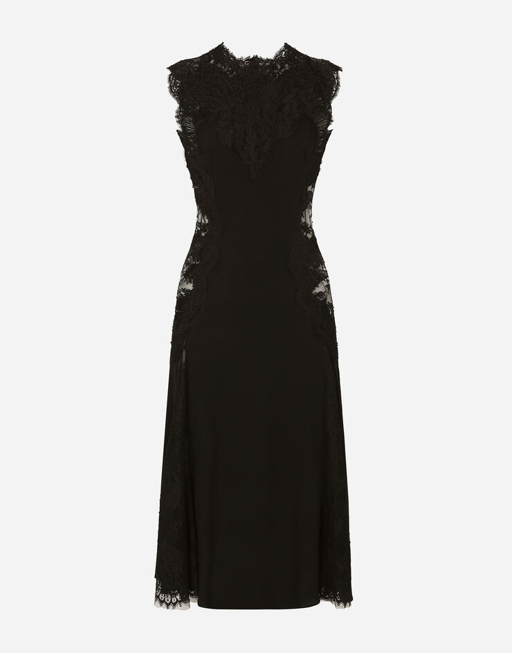 Dolce & Gabbana Charmeuse midi skirt with lace inserts Black F6R2FTFUADB