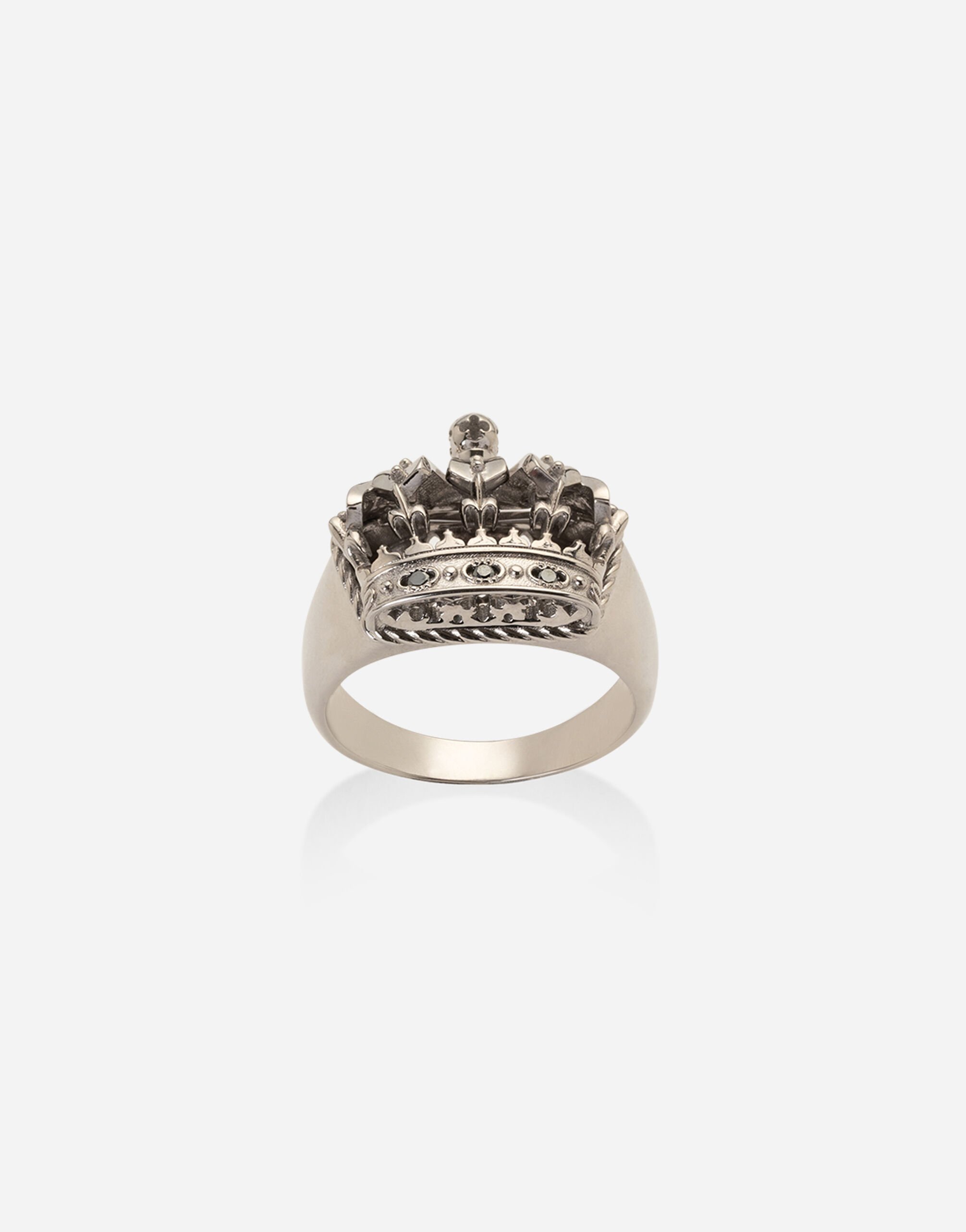 Dolce & Gabbana Anello Crown con corona in oro bianco e diamanti neri Oro WRLK1GWIE01