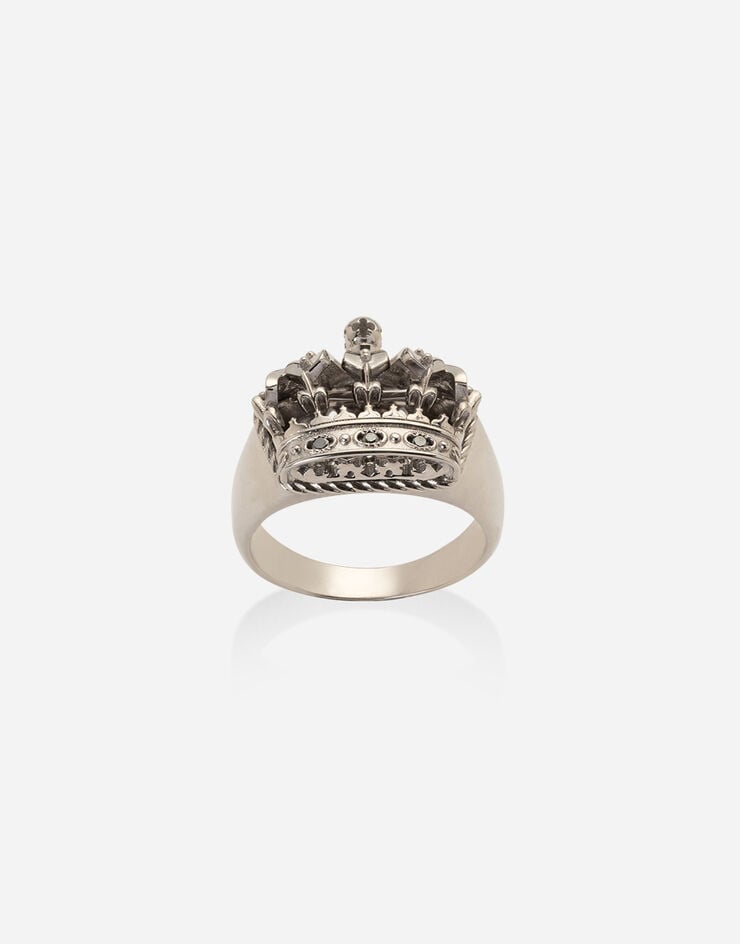 Dolce & Gabbana Anello Crown con corona in oro bianco e diamanti neri Oro Bianco WRLK2GWWH01