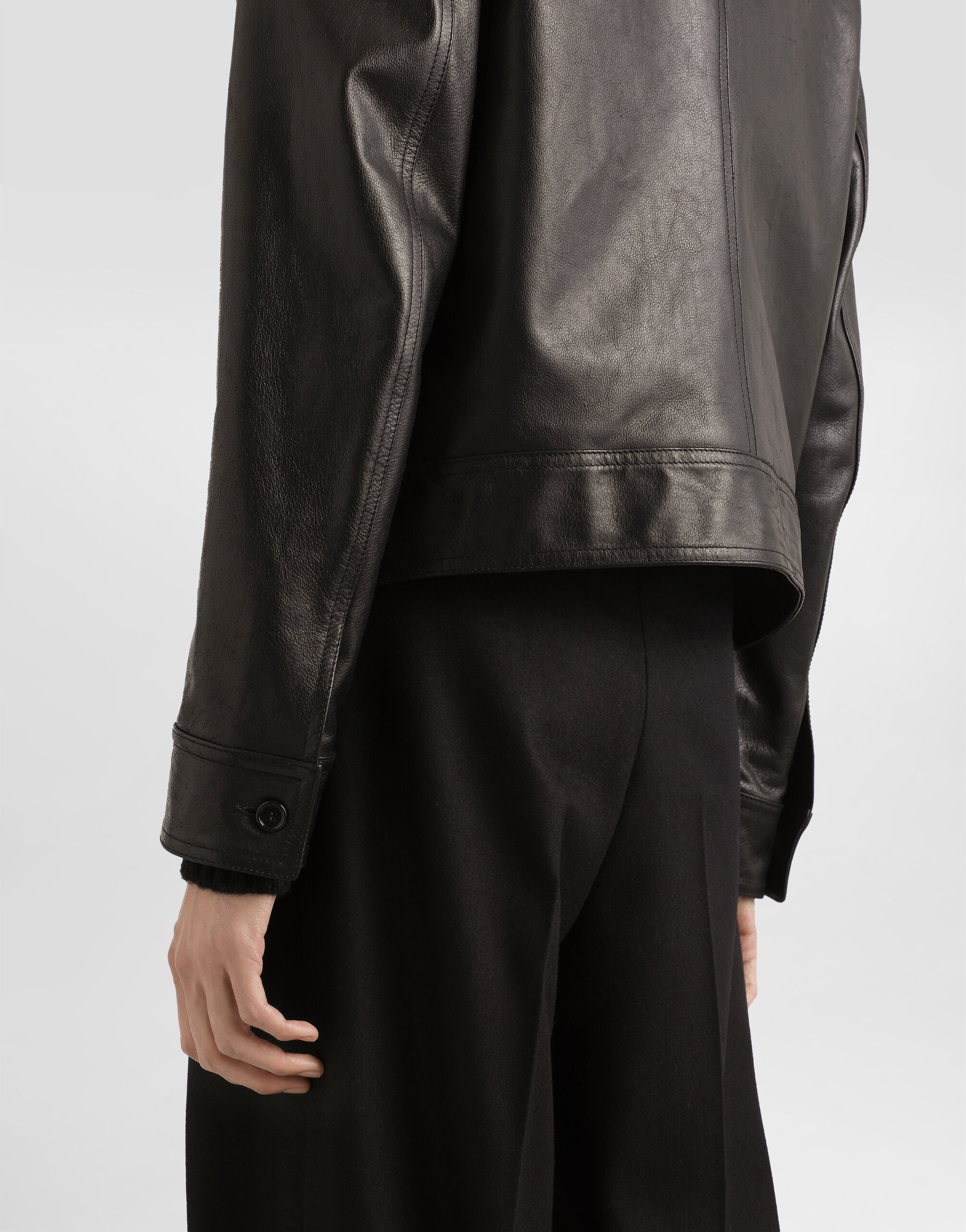Blackのメンズ シアリング カラー シングルブレスト コート