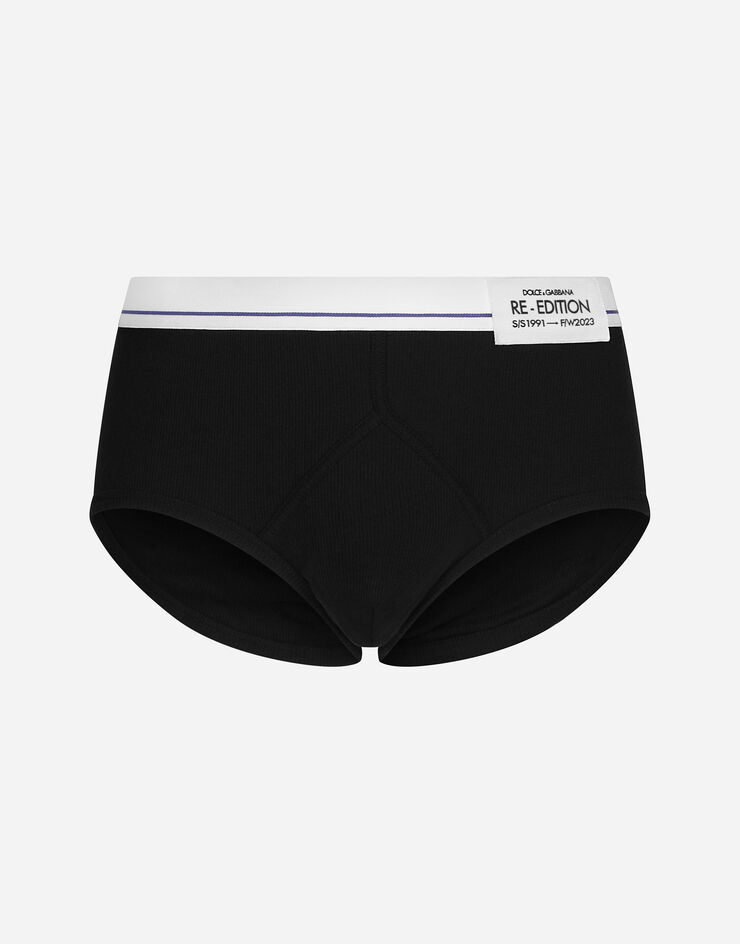 Fine-rib cotton Brando briefs with Re-Edition label in Black for Men