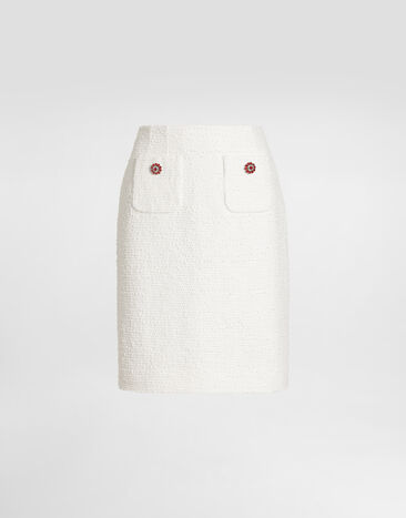 Dolce & Gabbana Tweed skirt with jewel buttons White F4DE9ZHUMW9
