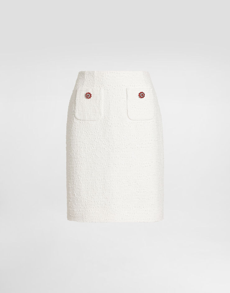 Dolce & Gabbana Tweed skirt with jewel buttons White F4DE9ZHUMW9