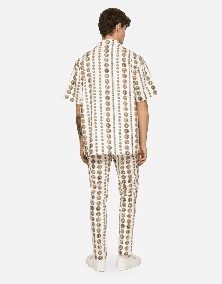 Dolce&Gabbana Coin print stretch drill Hawaiian shirt White G5JH9TFSFMU