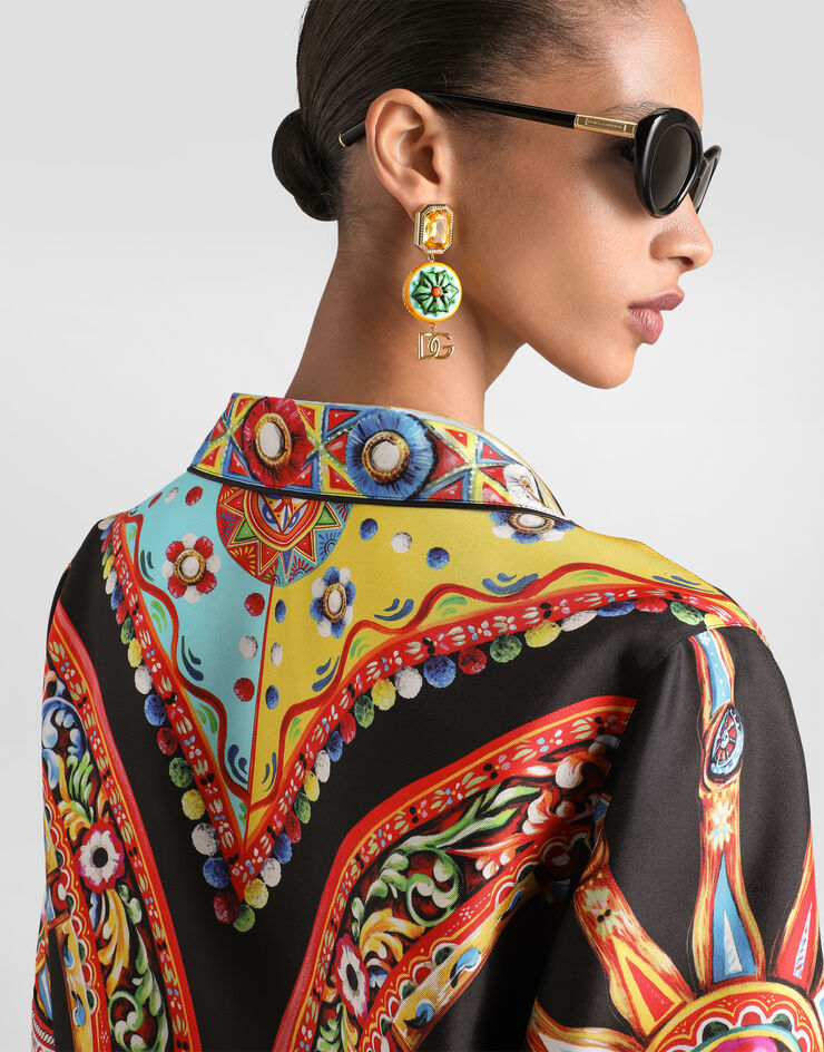 Dolce & Gabbana Camisa Vanity en twill de seda con estampado carretto Multicolor F5S02TGDDTI