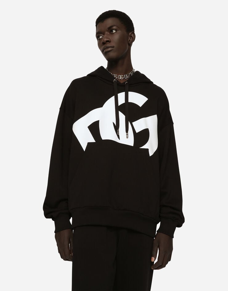 Dolce & Gabbana Jersey hoodie with DG print Black G9ZM4TFU7DU
