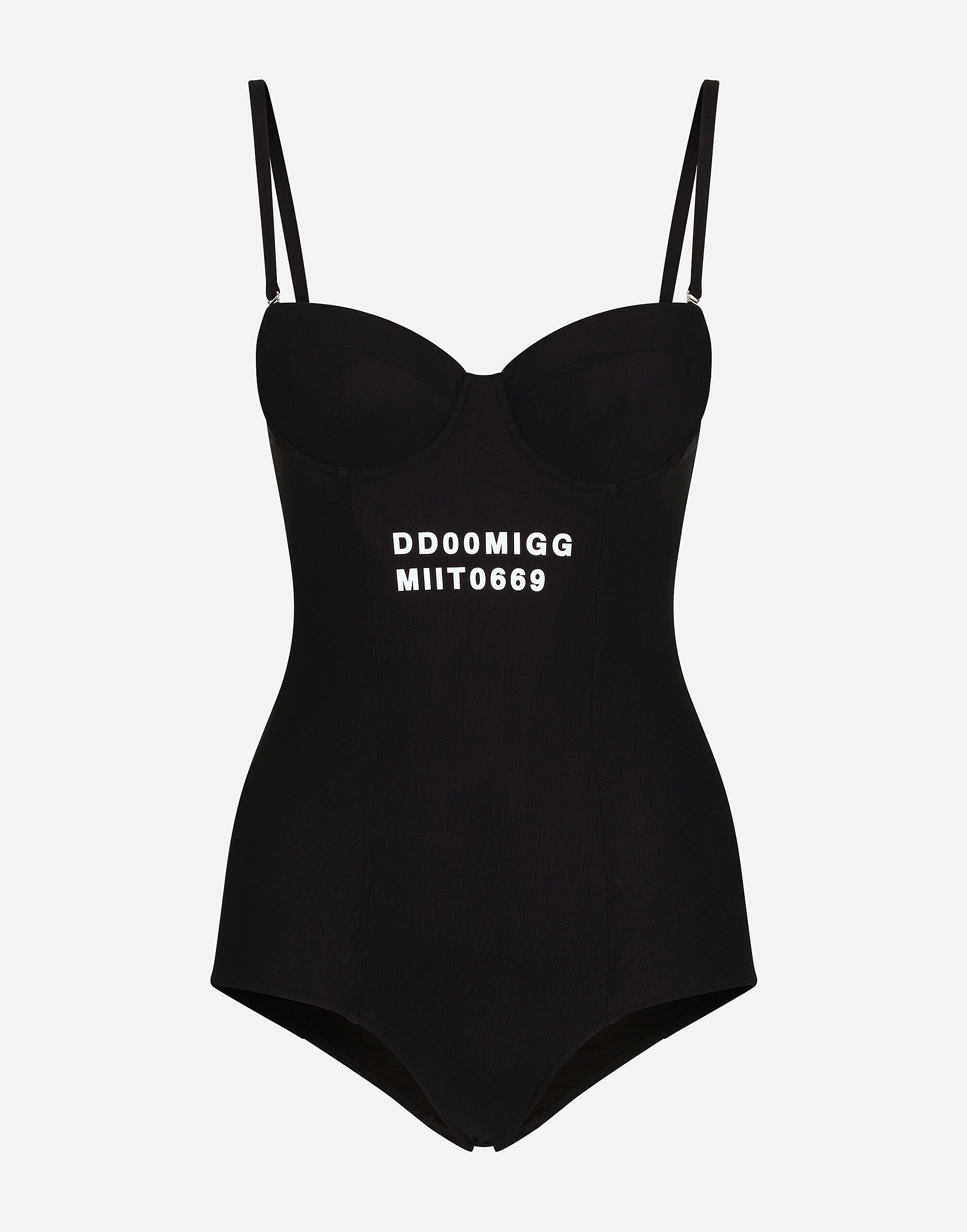 Dolce & Gabbana One-piece balconette swimsuit with DGVIB3 print Print O8C09JFSG8G