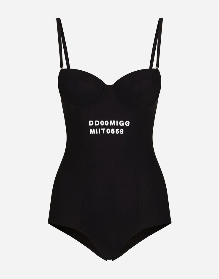 Dolce & Gabbana One-piece balconette swimsuit with DGVIB3 print Schwarz O9C39JONP12